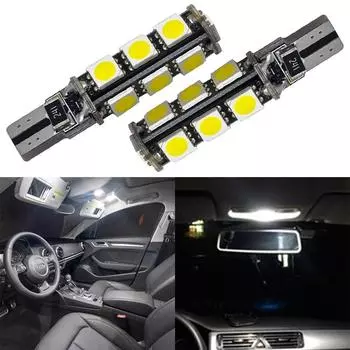 2X T10 W5W 5050 13SMD 9SMD белые внутренние светодиодные лампы для автомобиля, клиновидные лампы для чтения, супер яркие, DC 12 В 9SMD White белый
