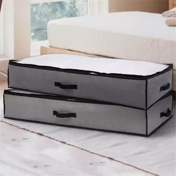 2x Удобная сумка для хранения Прочный ящик для хранения под кроватью для хранения одеял чёрный