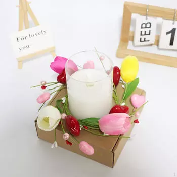 2x Венок ко Дню святого Валентина, настенное украшение, кольцо со свечой, тюльпаны, сердце, ягоды, весенняя входная дверь