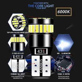 2x W5W T10 21SMD светодиодные лампы Canbus Лампочки для салона автомобиля Лампы парковочного положения Лампы для чтения Map Dome T10