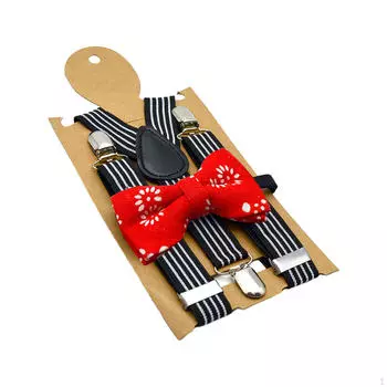 2x Y-образная задняя эластичная застежка подтяжки галстук-бабочка комплект для костюма на день рождения детей Style A