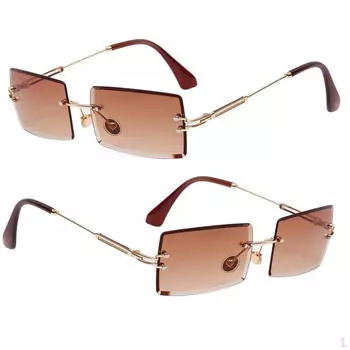 2x Женские прямоугольные солнцезащитные очки без оправы в ретро-стиле с тонированными линзами UV400 Coffee