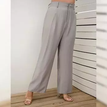 (2XL~5XL) Повседневные однотонные базовые брюки для женщин, эластичные длинные брюки со складками и высокой талией, с карманами, свободные дышащие легкие мягкие рабочие брюки 2XL серый