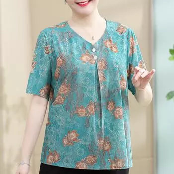 2XL-7XL Большие топы летние блузки большого размера женские повседневные рубашки свободные с коротким рукавом элегантная одежда для женщин среднего возраста 2XL