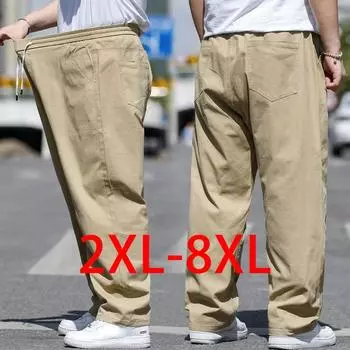 2XL-8XL Осенне-зимняя мужская одежда больших размеров, свободные брюки из плотного эластичного хлопка 2XL хаки