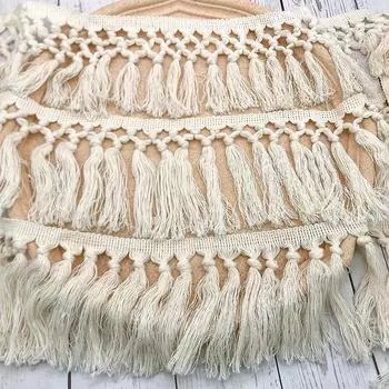 2Ярд(1,8 метра) Широкая бежевая хлопковая ткань с кисточками, 10 см, с кружевной отделкой и лентой с бахромой, платье, шторы для одежды, декор для шитья своими руками 2 Yards