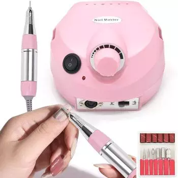 30000 об/мин, дрель для ногтей Efile, полировщик для ногтей с 6 сверлами и 6 шлифовальными лентами, фрезы для ногтей с педалью для акриловых ногтей, профессиональный маникюр розовый