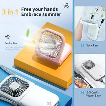 3000 мАч Мини Портативный Вентилятор USB Аккумуляторный Кулер Складной Ручной Настольный Вентилятор Тихий Складной Офисный Домашний Удобный Power Bank