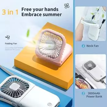 3000 мАч Мини Портативный Вентилятор USB Аккумуляторный Кулер Складной Ручной Настольный Вентилятор Тихий Складной Офисный Домашний Удобный Power Bank