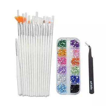 3000 шт. 3d стразы для дизайна ногтей + 15 шт. кисти-ручки + черный антистатический пинцет для ногтей, зажим, щипцы, инструмент