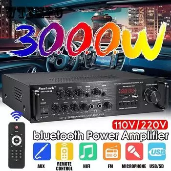 3000 Вт TAV 6188E аудио усилитель мощности 2 канала Bluetooth5.0 аудио усилитель эквалайзер стерео усилитель автомобильный дом AUX USB FM SD 220V EU Plug