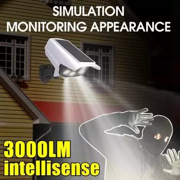 3000LM 77 светодиодный солнечный свет датчик движения охранная камера-муляж беспроводной уличный прожектор IP65 водонепроницаемый светильник 3 режима для домашнего сада 3000LM