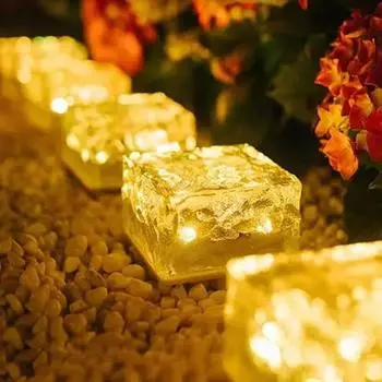 3000LM Ice Cube солнечные светильники уличные газонные лампы светодиодные солнечные кирпичные светильники водонепроницаемые лестничные лампы для украшения двора ландшафтного сада Warm White-1PCS