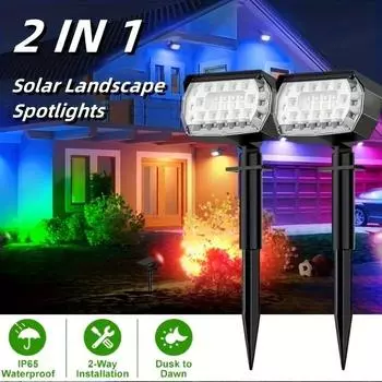 3000LM Солнечные точечные светильники для улицы, меняющие цвет, 7 режимов, рождественские IP65, водонепроницаемые пейзажные прожекторы от заката до рассвета для патио и сада 3000LM-1PCS