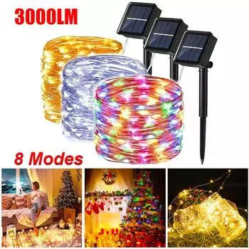 3000LM Солнечный светодиодный светильник, наружная водонепроницаемая гирлянда, гирлянды, рождественские украшения для сада на солнечных батареях Warm color-7M 50LED