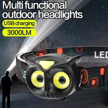 3000LM Сова Cob Налобный фонарь Тип-c Перезаряжаемая фара Портативный вращающийся охотничий фонарь Usb Магнит Светодиодный налобный фонарик Рыболовный налобный фонарь WT-209-1500LM