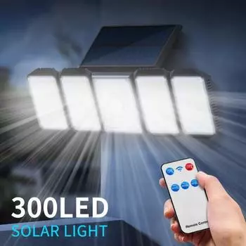 3000LM Уличный светодиодный солнечный свет 300Leds Датчик движения Пульт дистанционного управления Настенный светильник 3 режима Водонепроницаемый для уличного сада дома Солнечное освещение 2500LM-Split