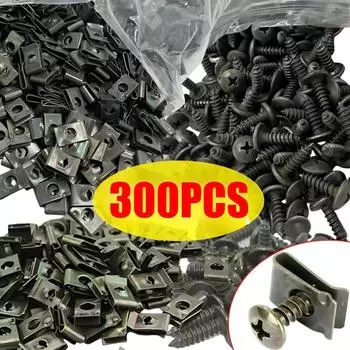 300/20 шт. смешанных металлических винтов для автомобилей, мотоциклов, крепежных зажимов, U-образных зажимов с винтовой защитой от ржавчины, винтовой пряжкой 100PCS