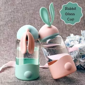 300/340 мл стеклянная бутылка с милым кроликом для занятий спортом на открытом воздухе, путешествия, бутылка для воды, герметичная портативная модная студенческая бутылка 340 ml фиолетовый