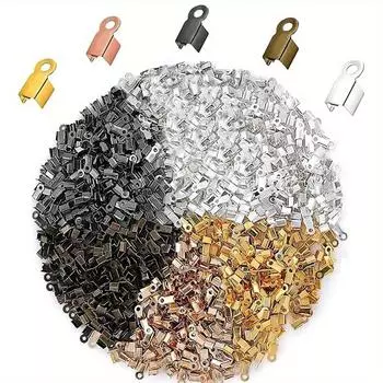 300/500/1000 шт. складная головка для веревки, обжимной конец веревки, складная крышка для конца, пряжка для кожаной ленты, наконечник для ювелирного соединителя своими руками для изготовления ювелирных изделий Random Color 300pcs