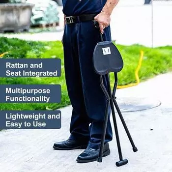 300 фунтов костыль табурет с сиденьем легкий складной стул трость портативная трость для пожилых людей кемпинг пеший туризм чёрный