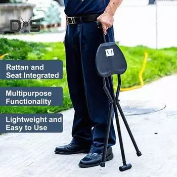 300 фунтов костыль табурет с сиденьем легкий складной стул трость портативная трость для пожилых людей кемпинг пеший туризм чёрный