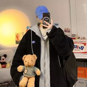 [300 г имитация овечьей шерсти] Официальное фото поддельного пальто из двух частей для женщин, осенне-зимняя одежда с капюшоном и хлопковой подкладкой M