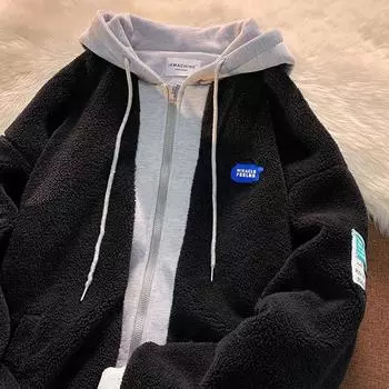 [300 г имитация овечьей шерсти] Официальное фото поддельного пальто из двух частей для женщин, осенне-зимняя одежда с капюшоном и хлопковой подкладкой M