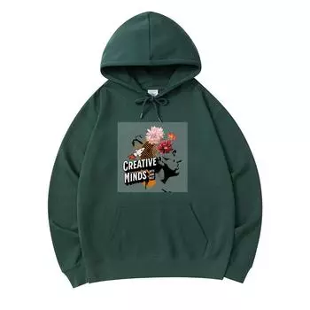 300 г/м Мужские хлопковые толстовки с капюшоном Винтажный коллаж Подкаст Принт Премиум Хлопковая толстовка XS армия зеленый