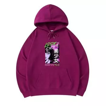 300 г/м Мужские хлопковые толстовки с капюшоном Look Into My Eyes Японская девушка с принтом аниме Премиум-хлопковая толстовка XS армия зеленый