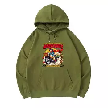 300 г/м Мужские хлопковые толстовки с капюшоном Adventures Chasing The Happiness Аниме Girl Print Премиум хлопок Толстовка XS армия зеленый