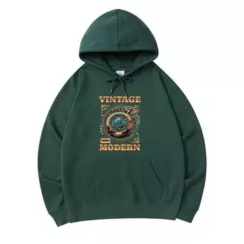 300 г/м Мужские хлопковые толстовки с капюшоном Винтажный современный принт Премиум хлопок Толстовка XS армия зеленый