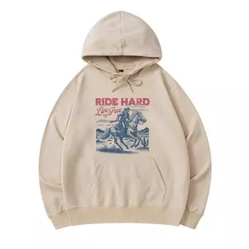 300 г/м Мужские хлопковые толстовки с капюшоном Ride Hard Live Free Print Премиум хлопковая толстовка XS армия зеленый