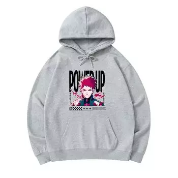 300 г/м Мужские хлопковые толстовки с капюшоном Power Up с принтом аниме Премиум-хлопковая толстовка XS армия зеленый