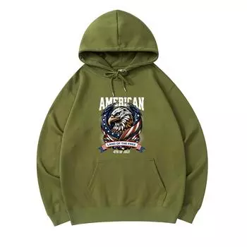 300 г/м Мужские хлопковые толстовки с капюшоном American Eagle USA Print Премиум хлопок Толстовка XS армия зеленый