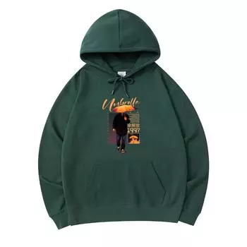 300 г/м Мужские хлопковые толстовки с капюшоном с принтом зонтика Премиум Хлопковая толстовка XS армия зеленый