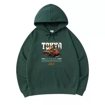 300 г/м Мужские хлопковые толстовки с капюшоном Tokyo Underground Drift Print Премиум хлопковая толстовка XS армия зеленый