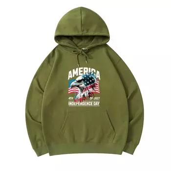 300 г/м Мужские хлопковые толстовки с капюшоном с принтом America Eagle Independence Day, толстовка из премиального хлопка XS армия зеленый