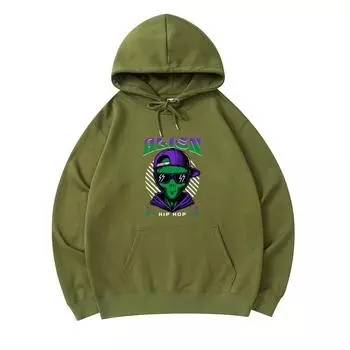 300 г/м Мужские хлопковые толстовки с капюшоном Alien в стиле хип-хоп с принтом из премиального хлопка XS армия зеленый
