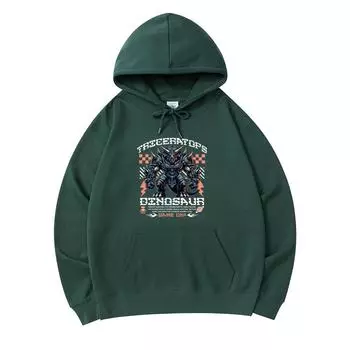 300 г/м Мужские хлопковые толстовки с капюшоном Triceratops Warrior Gaming Dinosaur Pixel Game Print Премиум-хлопковая толстовка XS армия зеленый