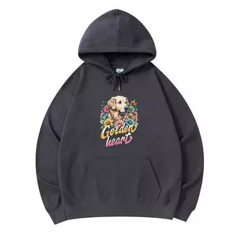300 г/м Мужские хлопковые толстовки с капюшоном с изображением золотистого ретривера и цветов. Толстовка из хлопка премиум-класса с винтажным принтом Golden Heart XS армия зеленый