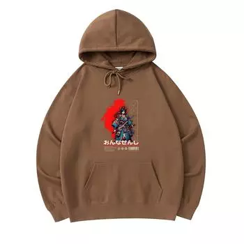 300 г/м Мужские хлопковые толстовки с капюшоном Женский Воин Онна Сенши Принт Премиум Хлопковый Свитшот XS армия зеленый