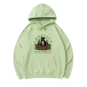 300 г/м Мужские хлопковые толстовки с капюшоном с принтом «Денежный мешок и пуля» Премиум-хлопковая толстовка XS армия зеленый