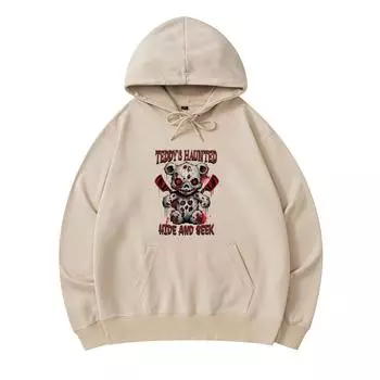 300 г/м Мужские хлопковые толстовки с капюшоном Scary Haunted Teddy Halloween Print Премиум хлопок Толстовка XS армия зеленый