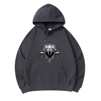 300 г/м Мужские хлопковые толстовки с капюшоном с принтом Hell Hound Премиум Хлопковая толстовка XS армия зеленый