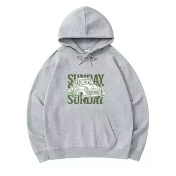 300 г/м Мужские хлопковые толстовки с капюшоном Retro Sunday Car Print Премиум хлопковая толстовка XS армия зеленый