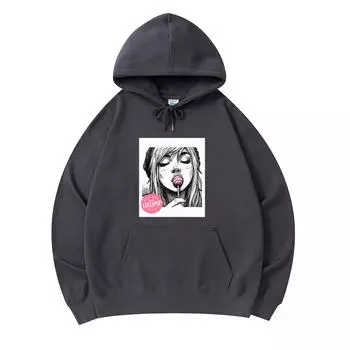 300 г/м Мужские хлопковые толстовки с капюшоном Девушка с леденцом, арт-принт в стиле ретро с принтом Премиум-хлопок Толстовка XS армия зеленый