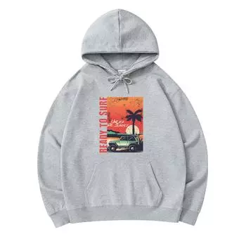 300 г/м Мужские хлопковые толстовки с капюшоном Готовы к серфингу Под закатом Принт Премиум Хлопковая толстовка XS армия зеленый