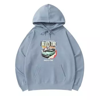 300 г/м Мужские хлопковые толстовки с капюшоном Классический принт Rider Премиум Хлопковая толстовка XS армия зеленый