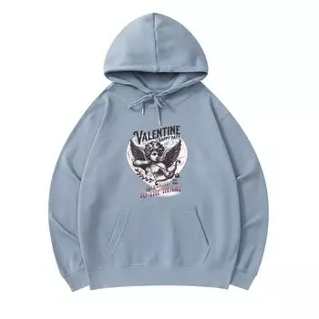 300 г/м Мужские хлопковые толстовки с капюшоном Купидон Винтажная иллюстрация Happy days Print Премиум хлопок Толстовка XS армия зеленый